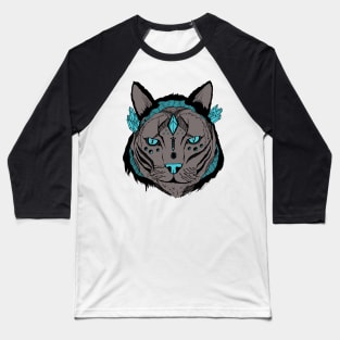 Blue Grey Mystical Tribal Cat Baseball T-Shirt